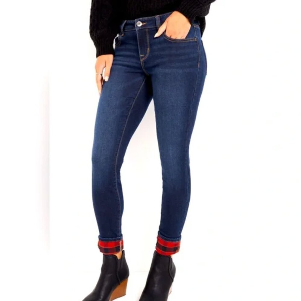 M‎ Jeans by Maurices 18W Reg Stretch Mid Rise Soft Plaid Cuff Skinny Jeans Plus